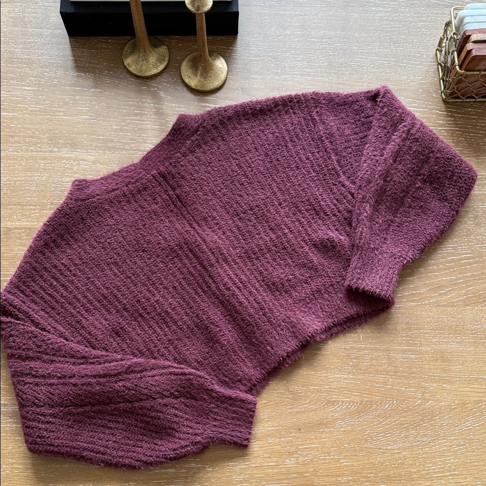Abercrombie & Fitch Soft A&F Cropped V-neck Cardigan Burgundy Wine Size S - Picture 5 of 7